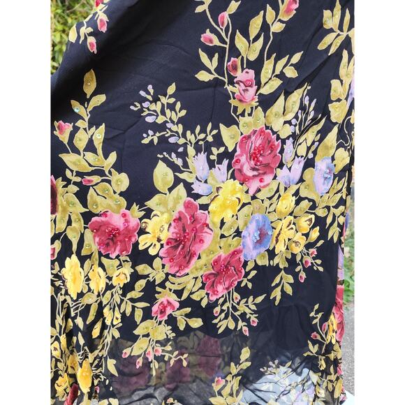 Vtg Black Floral Colorful Beaded Long Maxi Formal Whimsi Goth Mesh Dress Sz M - Picture 5 of 9